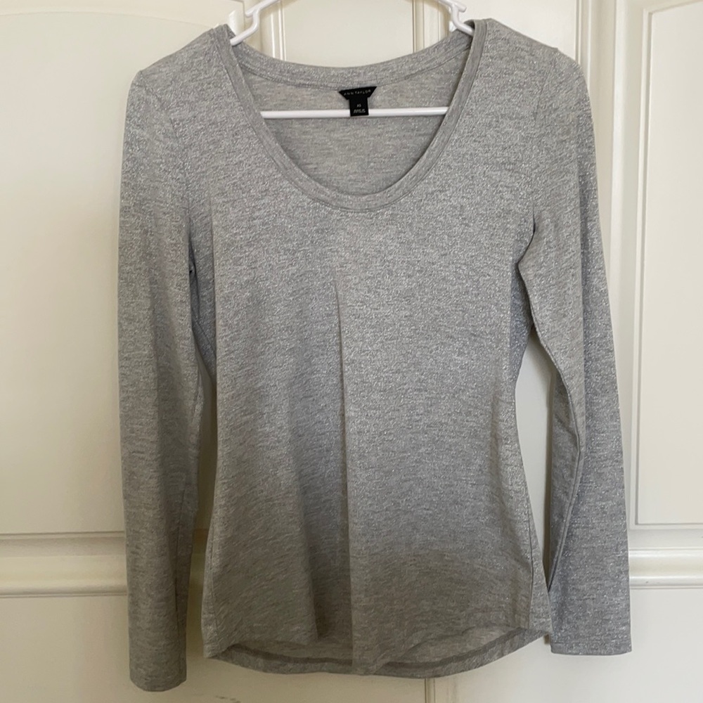 Ann Taylor Sparkly Grey Long Sleeve Tee